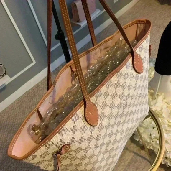 Louis Vuitton Damier Azur Rose Ballerine Neverfull MM Tote Bag - Picture 11 of 16